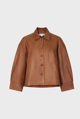 JOCYA BROWN SHORT SHIRT STYLE LEATHER JACKET