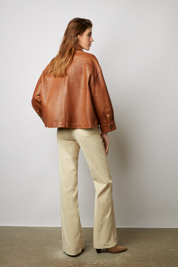 JOCYA BROWN SHORT SHIRT STYLE LEATHER JACKET