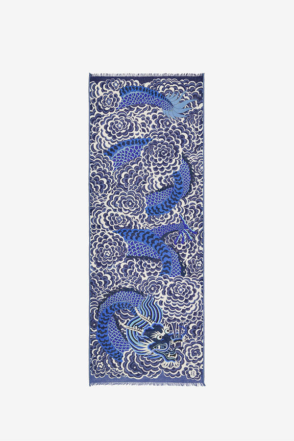 DRAGON BLUE WOOL SCARF