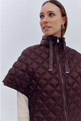 MAMBO BROWN PONCHO STYLE QUILTED JACKET