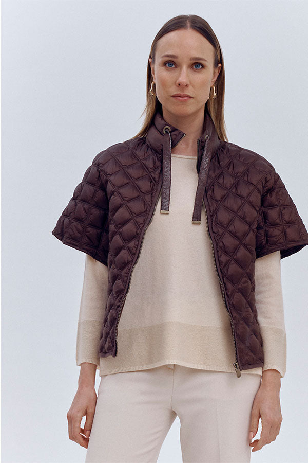 MAMBO BROWN PONCHO STYLE QUILTED JACKET