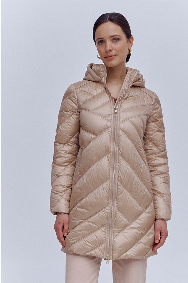 MELENA ASYMMETRICAL STITCH LONG DOWN JACKET