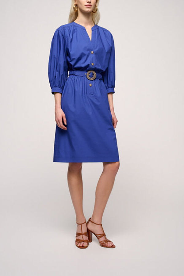 PIGNOLO BLUETTE GATHERED WAIST SHIRT DRESS