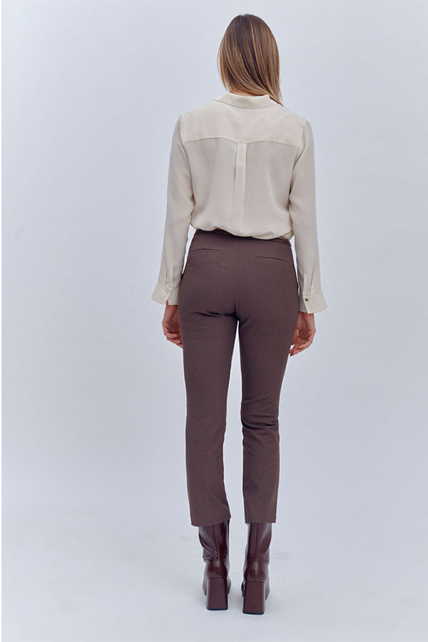 PLUVIER86 BROWN STRETCH COTTON TROUSERS