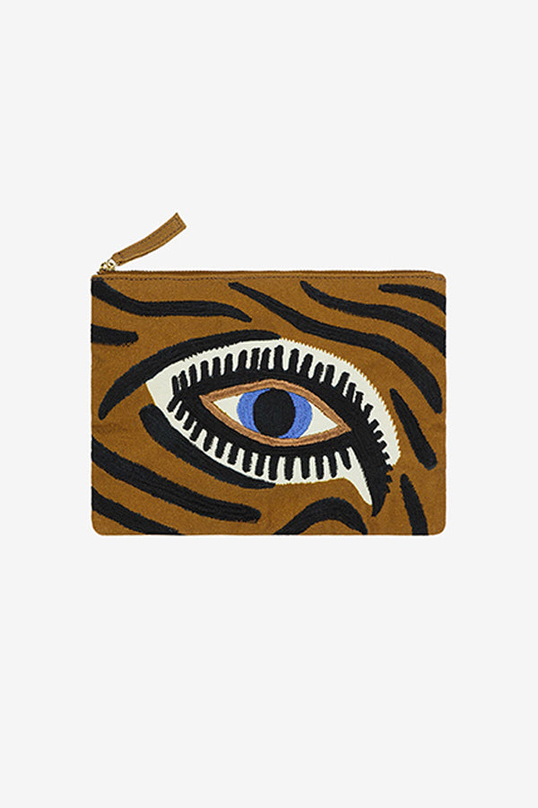 TIGER EYES CARAMEL EMBROIDERED POUCH