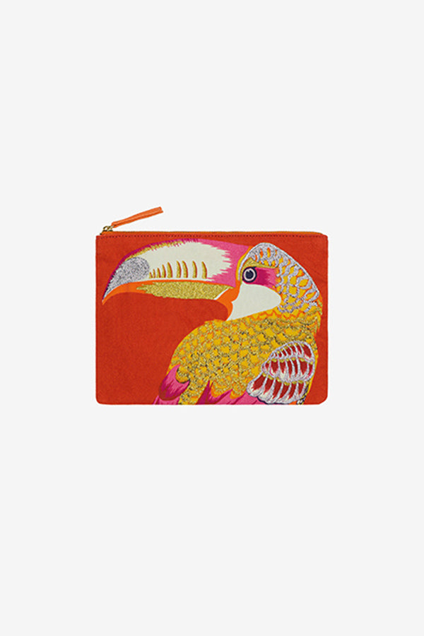 TOUCAN RED EMBROIDERED POUCH