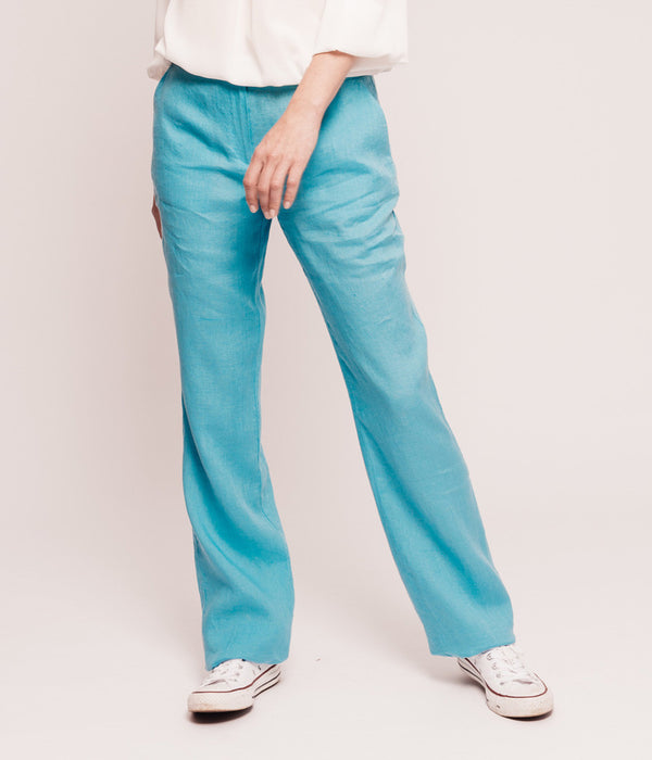 PRATO TURQUOISE LINEN TROUSERS