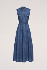 PRINCIPATO SLEEVELESS BLUE LINEN DRESS