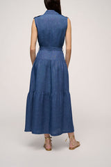 PRINCIPATO SLEEVELESS BLUE LINEN DRESS