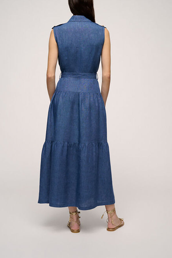 PRINCIPATO SLEEVELESS BLUE LINEN DRESS