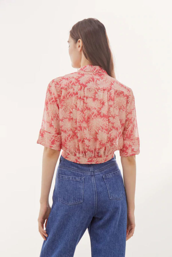 COLETTE TIED COTTON AND SILK FOLIAGE PRINT SHIRT