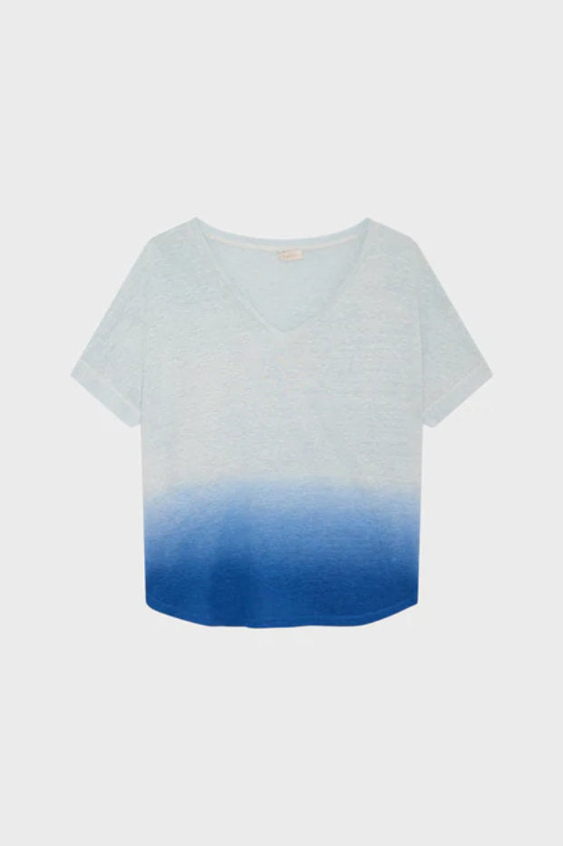 THELMA LINEN TIE-DYE V-NECK T-SHIRT