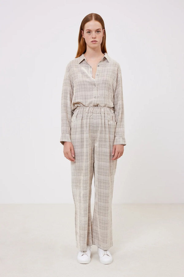 JASMIN BEIGE CHECKERED VISCOSE VELVET TROUSERS