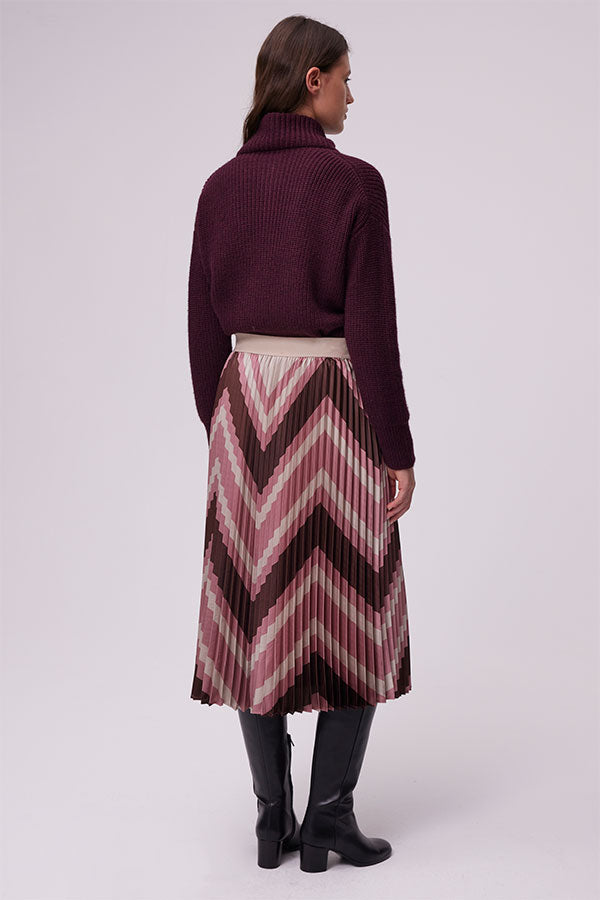 SAPHORA PINK VINTAGE HERRINGBONE PLEATED SKIRT