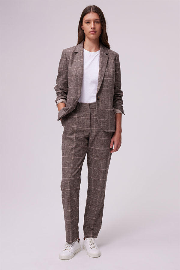 JUNE CHECKERED WOOL BLEND TROUSERS