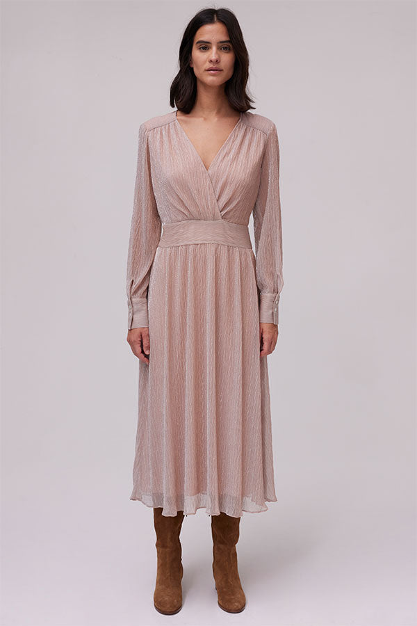 RAELLE NUDE LAMÃ‰ FABRIC EVENING DRESS