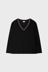 TACHA BLACK LUREX V-NECK LINEN T-SHIRT