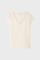 ANAELE BEIGE ROSE LUREX V-NECK TOP