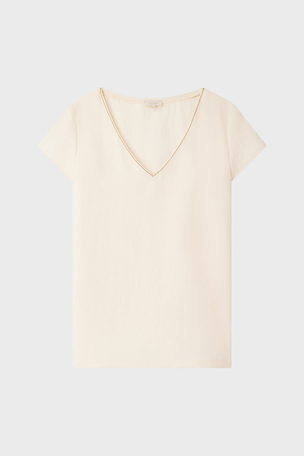 ANAELE BEIGE ROSE LUREX V-NECK TOP