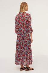 ESTHELE RED FLORAL PRINT LONG DRESS