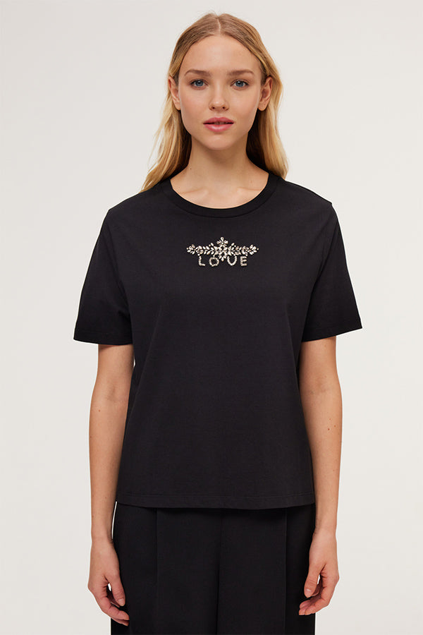 MAESSY BLACK LOVE RHINESTONE T-SHIRT