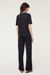 MILENNY BLACK NECK DETAIL LINEN T-SHIRT