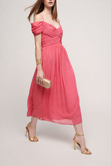 PALAGIO OFF THE SHOULDER DRAPED CRISS CROSS SILK DRESS