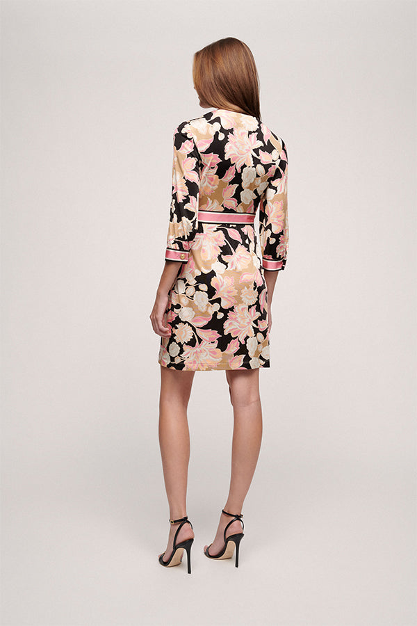 PALATINA PINK BLACK FLORAL PRINT DRESS