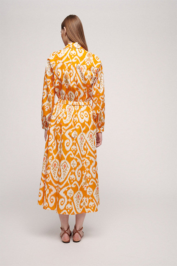 PERFINO YELLOW JACQUARD PATTERN SHIRT DRESS