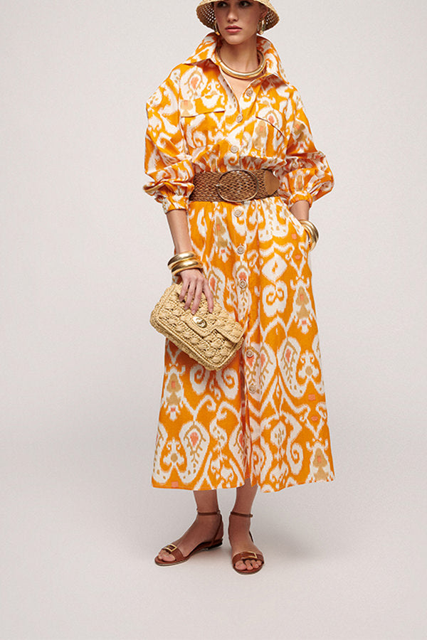 PERFINO YELLOW JACQUARD PATTERN SHIRT DRESS