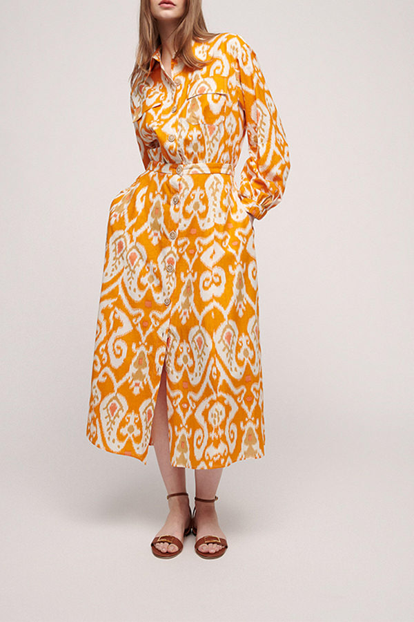 PERFINO YELLOW JACQUARD PATTERN SHIRT DRESS