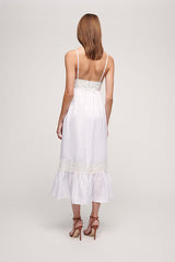 PIOPPO SLIP-STYLE EMBROIDERED LACE TOP LINEN DRESS