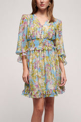 PITTI SMOCK RUFFLED FLORAL DRESS