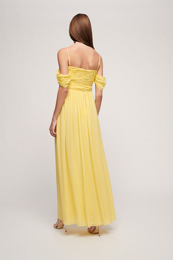 PITTURA DRAPED LONG SILK DRESS