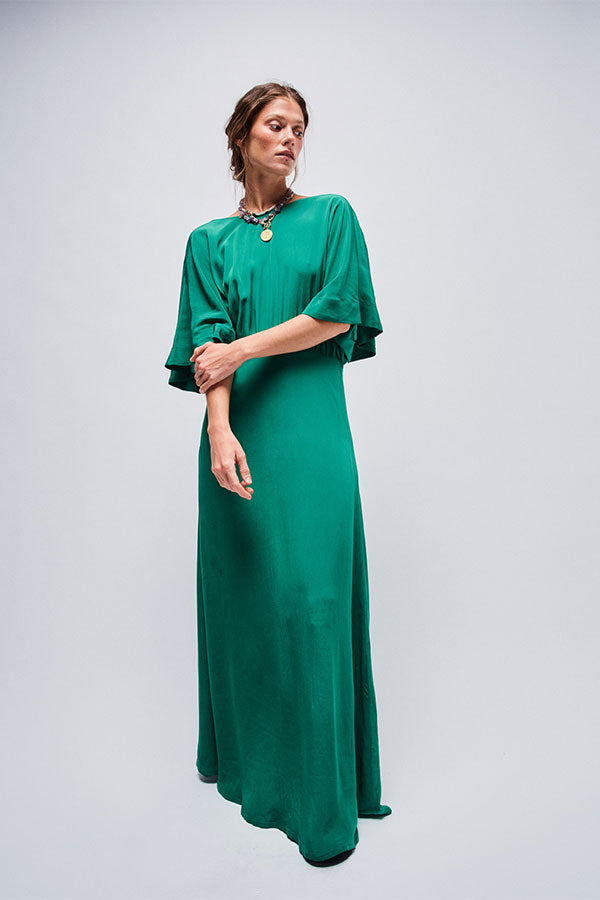 SORELLA GREEN OPEN BACK LONG DRESS