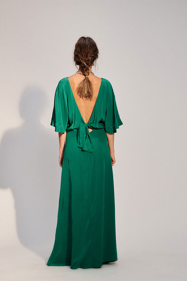 SORELLA GREEN OPEN BACK LONG DRESS