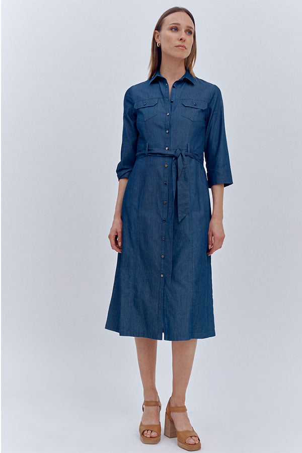 ROCALINE FLOWING DENIM SHIRT DRESS