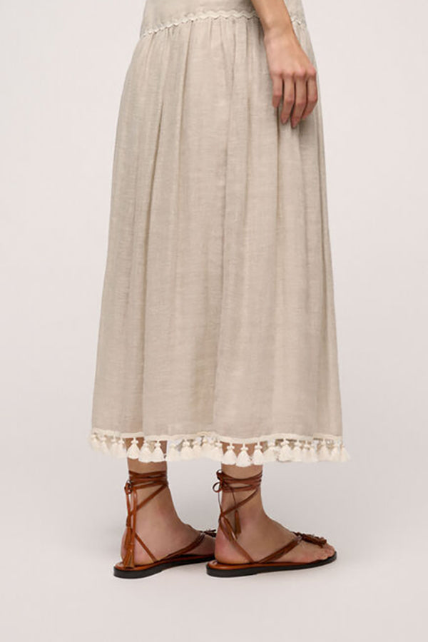 TERMALE TASSEL FRINGE LINEN SKIRT