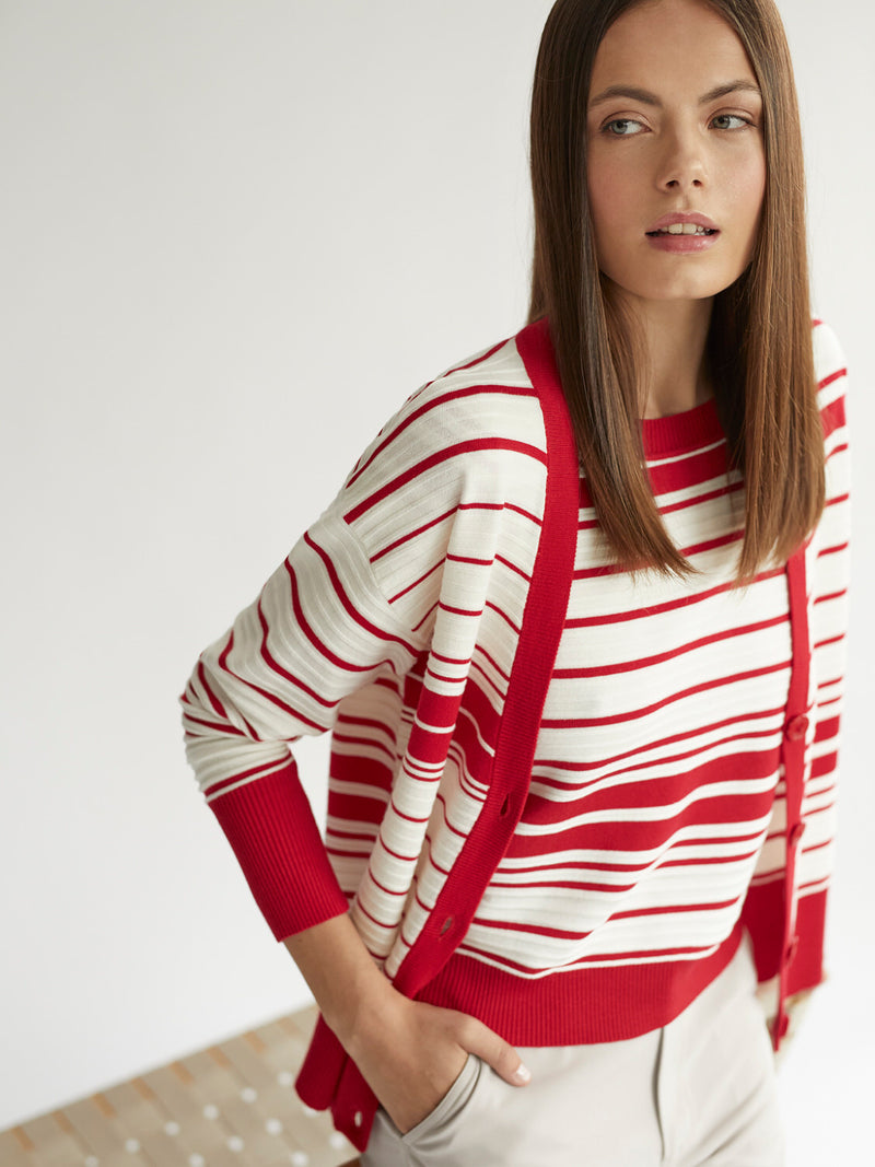 ASYMMETRIC STRIPES V-NECK CARDIGAN