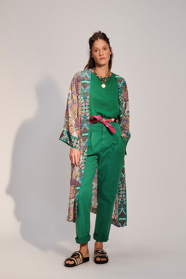 SOLAL GREEN PRINT KIMONO