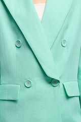 VELINA TURQUOISE DOUBLE-BREASTED LINEN JACKET