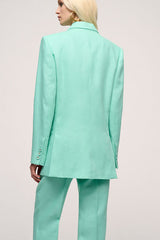 VELINA TURQUOISE DOUBLE-BREASTED LINEN JACKET