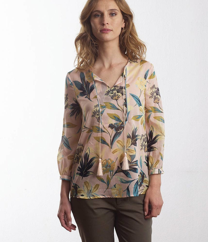 CAMIFLORE FLORAL PRINT COTTON VOILE BLOUSE